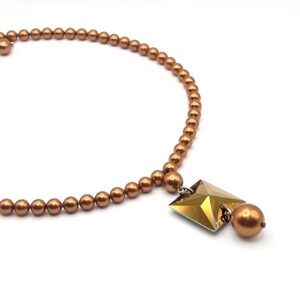 Emily Ray Bronze Tone Glass Faux Pearls Modern Square Crystal Pendant 925 Silver